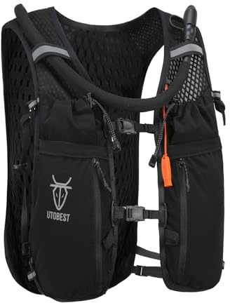 UTOBEST Laufweste, Leichter Trinkrucksack 10L UTR110 | 7 Taschen, grosse Handyhalter, max. Atmung Sommer, komfortabel, 2-fach Trinksystem, Trail, Marathon, Wandern