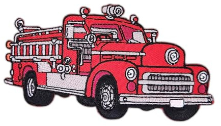Feuerwehr Auto Oldtimer Aufnäher zum aufbügeln oder aufnähen Bügelbild Aufbügler für Kleidung gestickter Bügelpatch Applikation Fahrzeug Patch Größe 11,2 x 6,2 cm