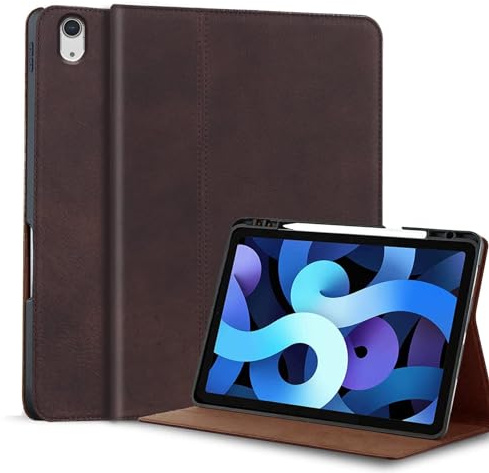 Gexmil Leder Hülle für iPad mini 7. A17 Pro 2024,Mini 6. Gen. 8.3 2021 | Premium Echtleder Cover/Flip mit Stifthalter,Auto Schlaf/Aufwachen,Schutzhülle Einstellbarer Ständer,Stoßfest,Mattbraun