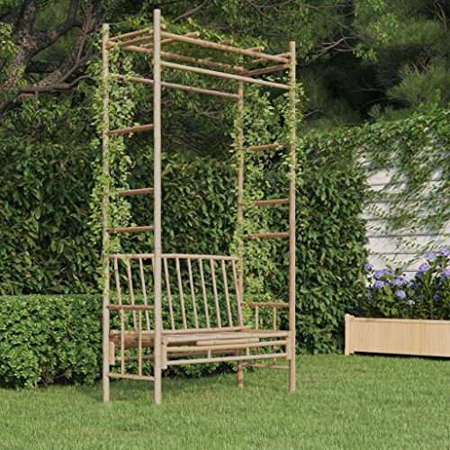 CKioict Chaise de terrasse d'extérieur - Chaise de loisirs - Banc de jardin avec pergola - 116 cm - Bambou - Pour jardin, cour, pelouse