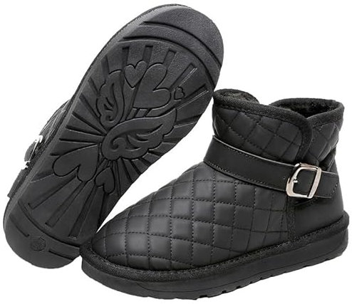 Winterstiefel Damen Wasserdicht Warm Gefüttert Bequem Rutschfeste Schneestiefel Stiefeletten Kurzschaft Boots Schuhe (Schwarz 39EU)