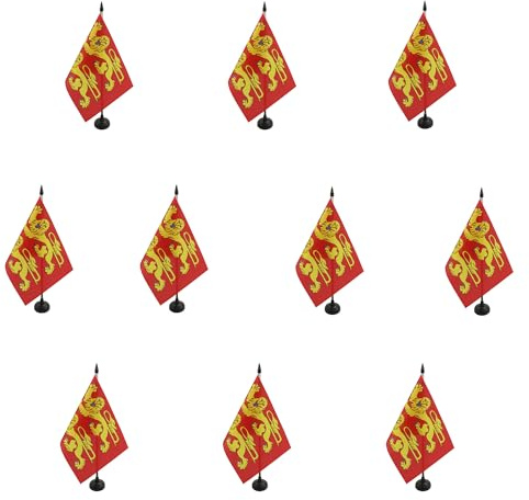AZ FLAG - Set med 10 soffbordsflagga-Normandie 21 x 14 cm - 10 små lågnordiska flaggor - Frankrike 100 % polyester med 25 cm stolpe och svart plastbas