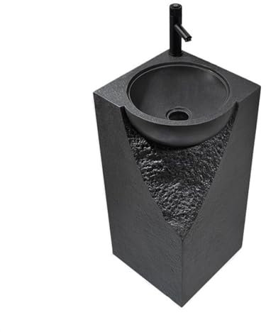 Säulenwaschbecken Kreatives Standwaschbecken aus Quarzstein, einteiliges bodenstehendes Badezimmerwaschbecken, Außenhof-Balkon-Säulenbecken, Kunstwaschbecken mit Wasserhahn und Abfluss Standwaschbecke