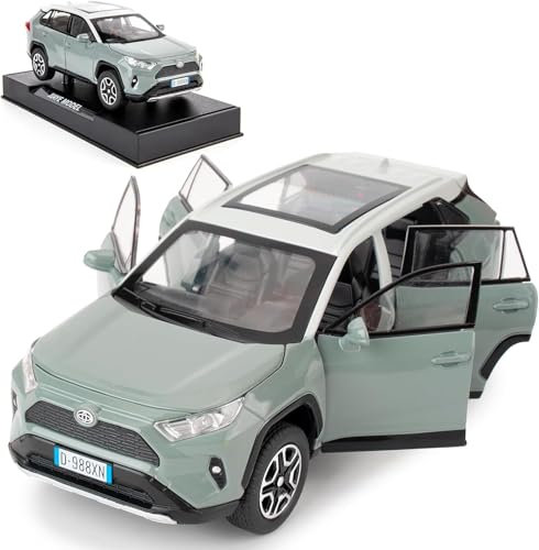 imtfzct Kompatibel für 1:32 Druckgusslegierung Toyota RAV4 Auto Modellauto, Pull Back Spielzeugauto mit Lichtern und Sound, Autos für Kinder im Alter von 4-8, Kindergeschenk grau-grün