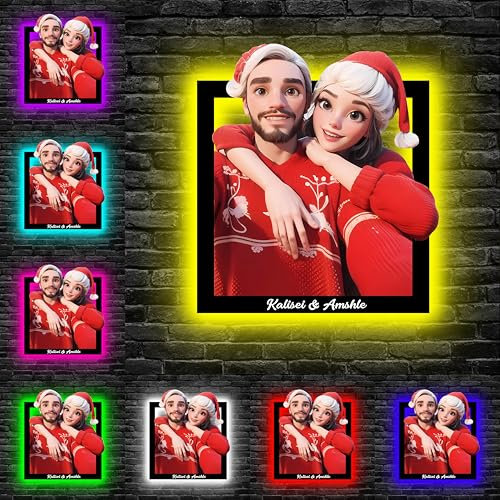 Personalisierbares Acryl-Schild mit LED-Licht, individueller Text, Portraitschild für Wanddekoration, Geschenk für Paare, Familie, Jahrestag, Weihnachten, Karikatur, Bilderrahmen, Wandleuchte (Stil 3)