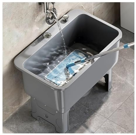 Fregadero De Fregona Portátil con Kit De Drenaje, Cubo De Trapeador De Plástico De Gran Capacidad Adecuado para Lavandería, Baño, Garaje, Locales Comerciales(40x40x46.5cm)