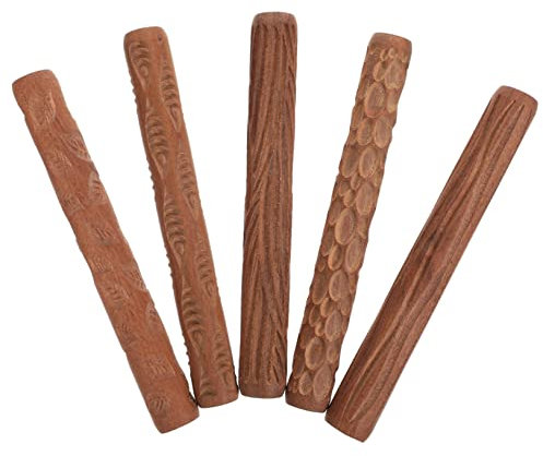 OFFSCH 5stücke Teiliges Holz-walzen Mit Geprägtem Muster Für Diy-tonmodellierung Wiederverwendbar Leicht Zu Reinigen Für Kreative Töpferarbeiten Und Tonverzierung