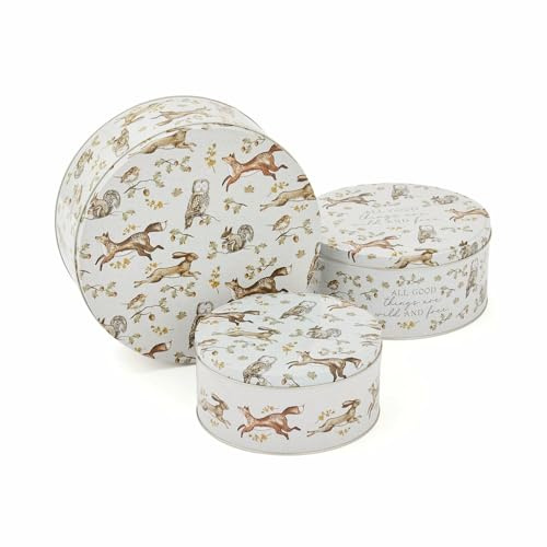 Cooksmart Forest Fable Set of 3 Round Cake Tins | British Designed Nesting Storage Tins | Woodland-Inspired Baking Containers | Durable Tin Plate Steel | Stylish & Practical Kitchen Storage