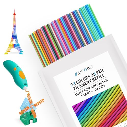 32 färger 3D-penna filament påfyllning för 3Doodler Start+ 3D-penna, låg utskriftstemperatur 2,5 mm PCL-filament, varje färg 15 cm x 5 st, totalt 160 st 2400 cm (MixColor2)