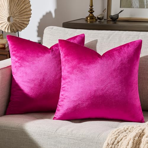 GIGIZAZA 2er Set Hot Pink Kissenbezug Samt Kissenbezüge Dekorative Kissenhülle Sofakissen Zierkissen deko Dekokissen für Wohnzimmer Schlafzimmer Sofa Auto 45cmx45cm
