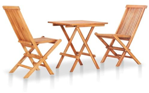 Eleganz 3-TLG. Bistroset aus fein geschliffenem Teakholz mit Königsblauen Kissen - wasserdichte Lackierung für Gartenmöbel