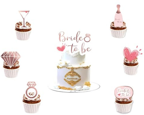 Fesnova 25 Stück Rosegold Bride to be Cake Topper, Braut Kuchen Deko, für Hochzeit, Verlobung, Party, Cupcake Kuchendekoration, Bride To be Deko