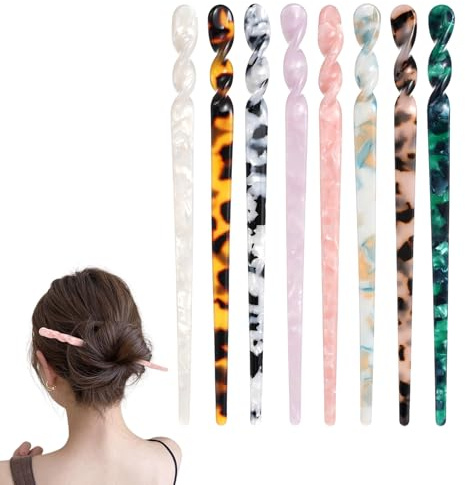 8 Pack Hair Chopsticks for Women, Chinese Hair Stick Pin with Vintage Leopard Print for Women with Thick, Long, buns, Hairs (Multi-colored)