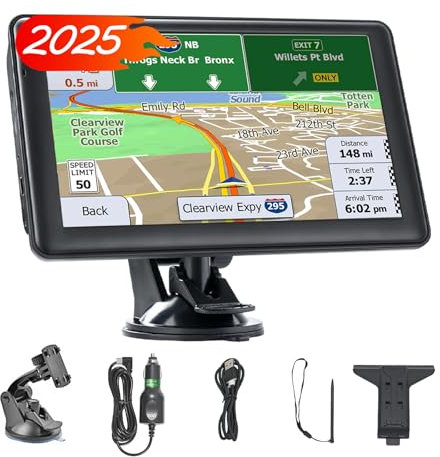 7 Inch Sat Navs for Cars, Truck, HD 7 Inch GPS Navigation with UK Europe Maps, Lifetime Free Updates, Satnav support Postcode Search, Voice Guidance, Speed Camera Alert, Lane Guidance Assist, POI