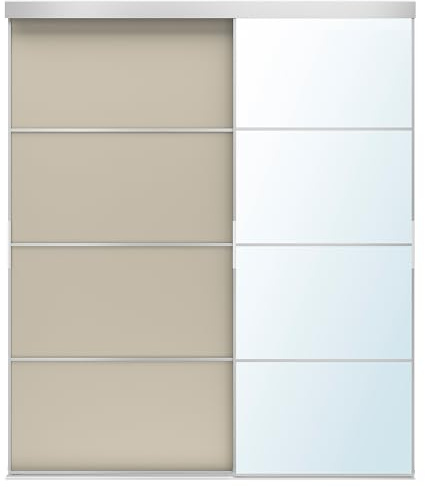 Mehamn/Auli/Skytta Combinaison de portes coulissantes en aluminium double face avec miroir gris beige 177 x 205 cm