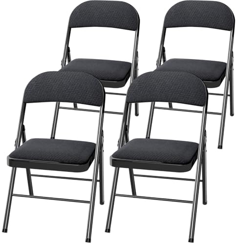 BULAGE Campingstuhl 4er Set Gartenstühle, Metallstühle mit bequemer Rückenlehne und stabilem Stahlgestell, Klappstuhl Camping für Heim und Büro, Stühle für Indoor und Outdoor Events, Schwarz