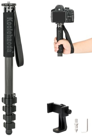 Koolehaoda Soporte monopié para cámara de 65 pulgadas, monopié de fibra de carbono, portátil, para cámara y smartphone, con bloqueo rápido de metal, diseño compacto, fácil de transportar