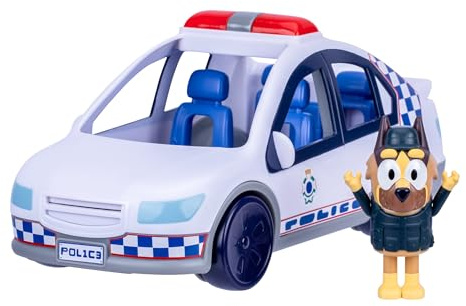 Bluey Police Car Toy, Vehicle from The Special Episode The Sign. Includes Toy Police Car with Flashing Lights & Sounds, Policeman Figure, and Themed Sticker Set. Batteries Included.