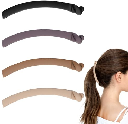 4 Stück Banana Clip,Französische Bananenspange Haare,Vintage Seidenmattes Finish Haare Bananen für Dickes Dünnes Haar,Rutschfeste Pferdeschwanz Halter Clip für Frauen(Violettgrau Schwarz Braun Khaki)