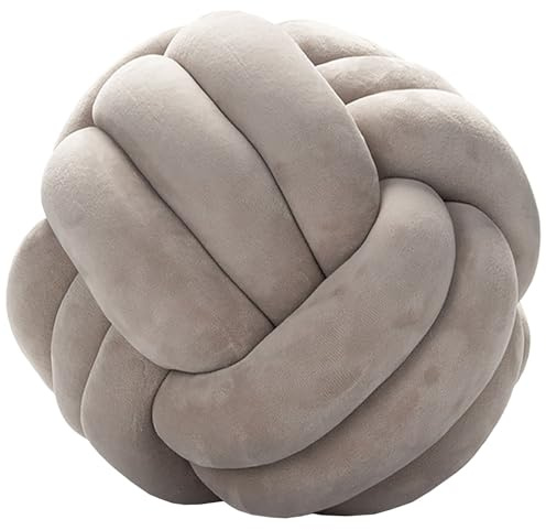 Cojín Decorativo con Nudos, Cojines Redondos Decorativo de Terciopelo,Almohada Decorativo para Sofá,Cojín Redondo para Dormitorio(Gris,D: 22cm/8.6in)
