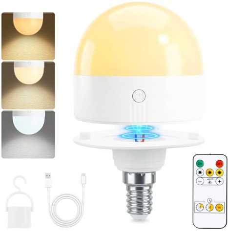 Rechargeable Light Bulb with Timer and Remote, Dimmable Battery Light Bulbs with Magnetic Base, E14 Detachable Charging LED Bulb, Non Hardwired Lamps with 3 Color Temperatures, 1 Packs (1, E14)