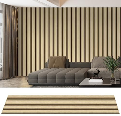 AKK-PANE Akustikpaneele Holz 240x60cm (4er-Set 5,76 m²), 3D Wandpaneele Holz, für Küche, Wohnzimmer, Büro, Umweltfreundlich Holzpaneele Wand mit Schalldämpfung (13# 240cm, 4 Stk. 240CM)