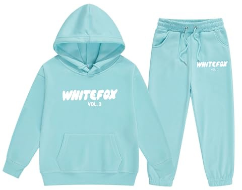 Tracksuit Full Set for Kids 2 Piece Oversized Outfit Girls Boys Long Sleeve Hooded Sweatshirts and Loose Sweatpants Bottom Jogging Pants Fall Winter Streetwear (Light Blue, 12-13 Years)