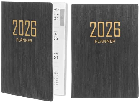 OFFSCH 2 Agendas Pequeñas 2026 Negras Rayas Blancas Cuadernos de Planificación Diaria y Semanal Portátiles para Oficina y Escuela Cuaderno Práctico para Organizar Tareas y Objetivos