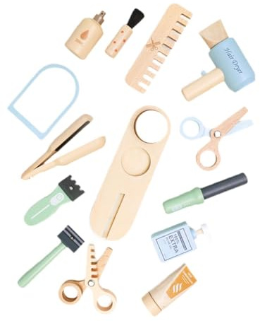 MERIGLARE Juego de Peluquería para Niños, Juguetes de Madera, Peluquería con Bolsa de Almacenamiento, Peluquero