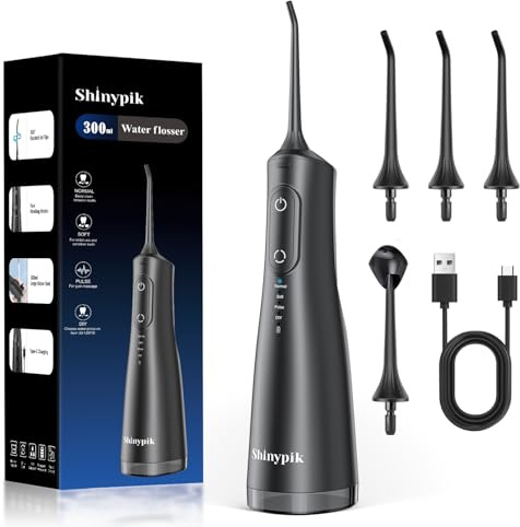 Shinypik Electric Water Flosser - Stronge Water Pressure Cordless Portable Water Flosser for Teeth,IPX7 Waterproof Oral Irrigator,Professional Water Teeth Cleaner Picks for Home Travel(Black)