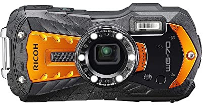 RICOH WG-70 wasserdichte Kamera Hochauflösende Bilder mit 16 MP Wasserdicht bis 14 m Stoßfest bis Fallhöhe von 1,6 m Unterwassermodus Ring mit 6-LEDs für Makroaufnahmen, Orange