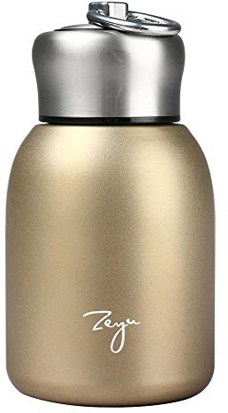 Mini bouteille isotherme 260 ml - Sans fuite - Pour jus, lait, thé, eau chaude et froide - Cadeau pour filles et garçons - Doré