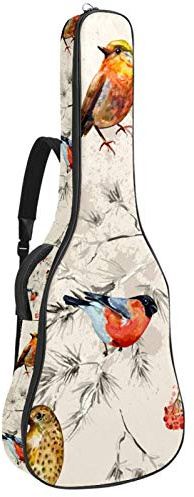 Gitarrentasche mit Reißverschluss, wasserdicht, weich, für Bassgitarre, Akustik- und klassische Folk-Gitarre, Vintage, Retro, Vögel, Blumenmuster
