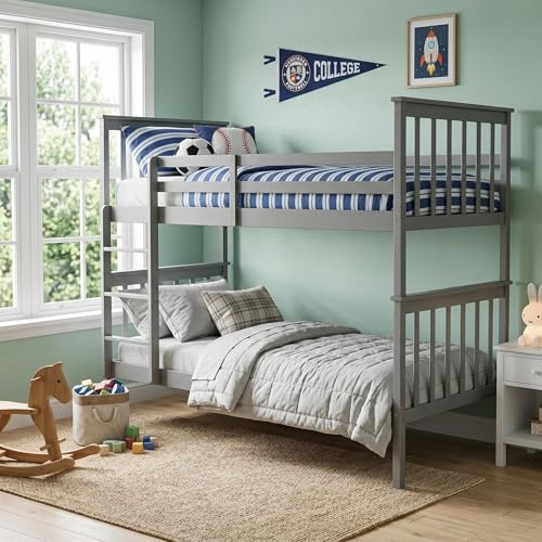 Panana Bunk Bed for Kids, Wooden Bunky bed Double 3FT Single Bed, for Kids (Grey)