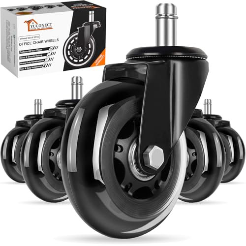 YUCONECT Ruote Sedia Ufficio Parquet 11 mm x 22 mm per Sedie da Gioco - Rotelle Sedia Ufficio Gaming - 5 PCS di Ricambio in Gomma o Silicone Resistenti che Supportano Fino a 300 kg (NON per 1kea)