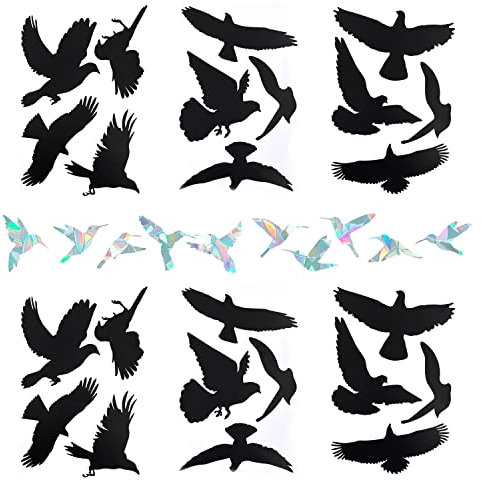 LSYYSL Pack of 34 Bird Shaped Anti-Collision Window Stickers, Bird Warning Collisions Stickers, Large Bird Window Decals, Suitable for Anti-Collision Made of Transparent Glass, Decoration,20 x 30 cm