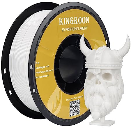 Kingroon PLA Filament 1.75mm, PLA 3D Drucker Filament Maßgenauigkeit +/- 0.03mm, 1KG Spule (2.2 LBS) PLA Filament für 3D Drucker, Weiß