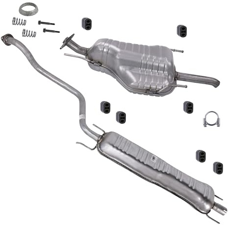 ATEC Germany Auspuff Schalldämpfer Set 1x Mittelschalldämpfer, 1x Endschalldämpfer, mit Montagematerial Kompatibel mit OPEL ZAFIRA A (T98)