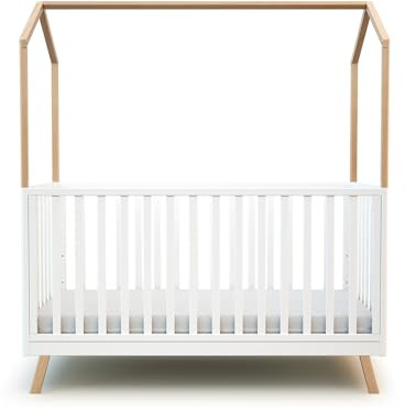 AT4 - Cuna bebé casita evolutiva CONFORT madera - Blanco/Haya Barnizada - 70 x 140-146 x 74,50 x 162,50 cm