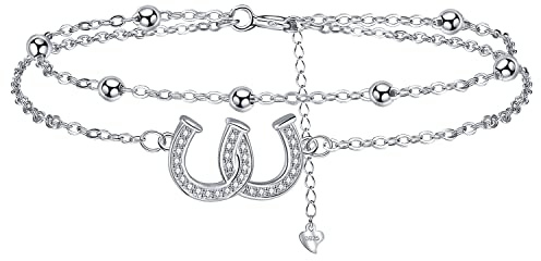 J.MUEN Bracelet Cheval Femme en Argent Sterling 925 Réglable Bracelets fer a Cheval Bijoux Cadeaux noël d'anniversaire pour mère femmes (17+4 cm)