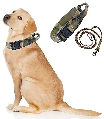Taktisches Hundehalsband und Leine, verstellbar, mit Griff für große und mittelgroße Hunde, Größe L, Camouflage