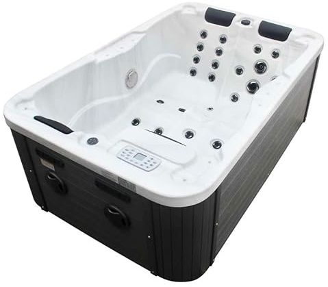 Sanotechnik Outdoor hydromassage Spa Pool Modena – avec Housse – Dimensions 205 x 130 x 70 cm, 35 Jets de Massage, éclairage LED, Radio, Haut-Parleur, Bluetooth, Spa Pool pour 3 Personnes (1er Blanc)