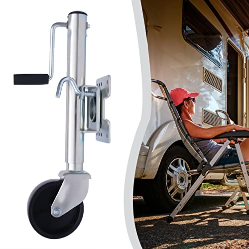 Roue Jockey Remorque 500kg Automatique Pliante - Roue de Support Caravane Camping-Car avec Jante Métal, Pneu Caoutchouc 200mm, Diamètre 60mm, Acier Galvanisé