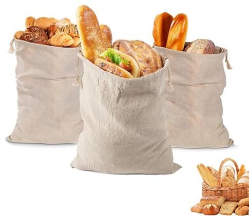 trabag 5 Stück Brotbeutel Leinen - Brotbeutel Aufbewahrung Frischhalten, Wiederverwendbar Brottüten, Kordelzug-Design Leicht zu lagern, Brotsack zum Frischhalten Leinen (30x40cm)