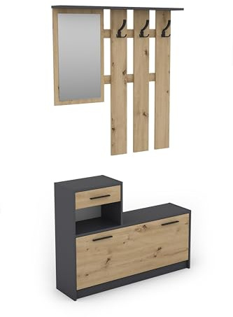 byLIVING Garderoben-Set Tamina, anthrazit, Fronten braun Artisan Eiche