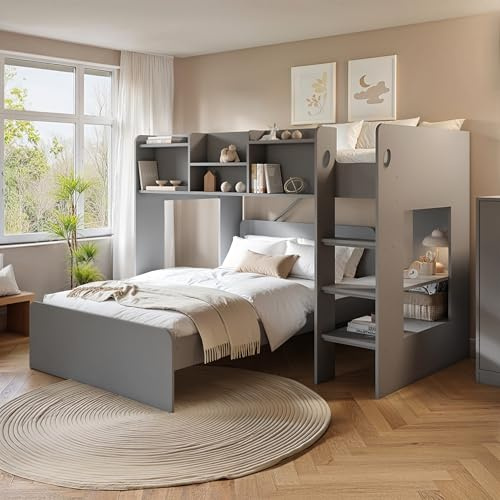 Flair Wizard Junior L Shaped Triple Bunk Bed with Shelves - Grey