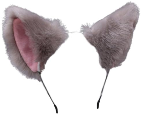 Serre-tête avec oreilles de chat mignonnes en fausse fourrure - Accessoires pour cheveux - Gris et rose