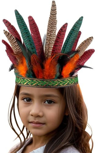 Karneval Kostüm Damen Kinder, Stirnband Indianer mit Federn Damen Kinder Indianer Kopfschmuck Bunt Feder traditionellen Stil Nordamerikanischer Indianer Haarband Karneval Fasching Haarschmuck