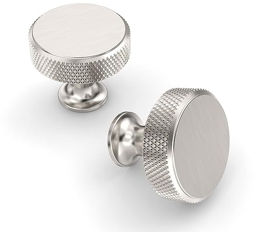 Coinkoly 10 Pack Brushed Satin Nickel Cabinet Handles - Single Hole Kitchen Drawer Knobs - Knurled Cupboard Handles UK0006