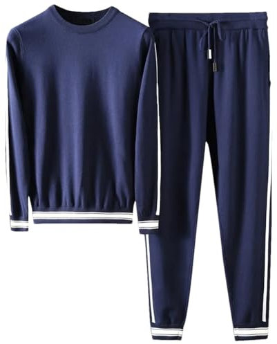 Niiyyjj Herren-Strickset, Kontrastfarbe, runder Rundhalsausschnitt und elastische Taille, schmale Passform, blau, XL